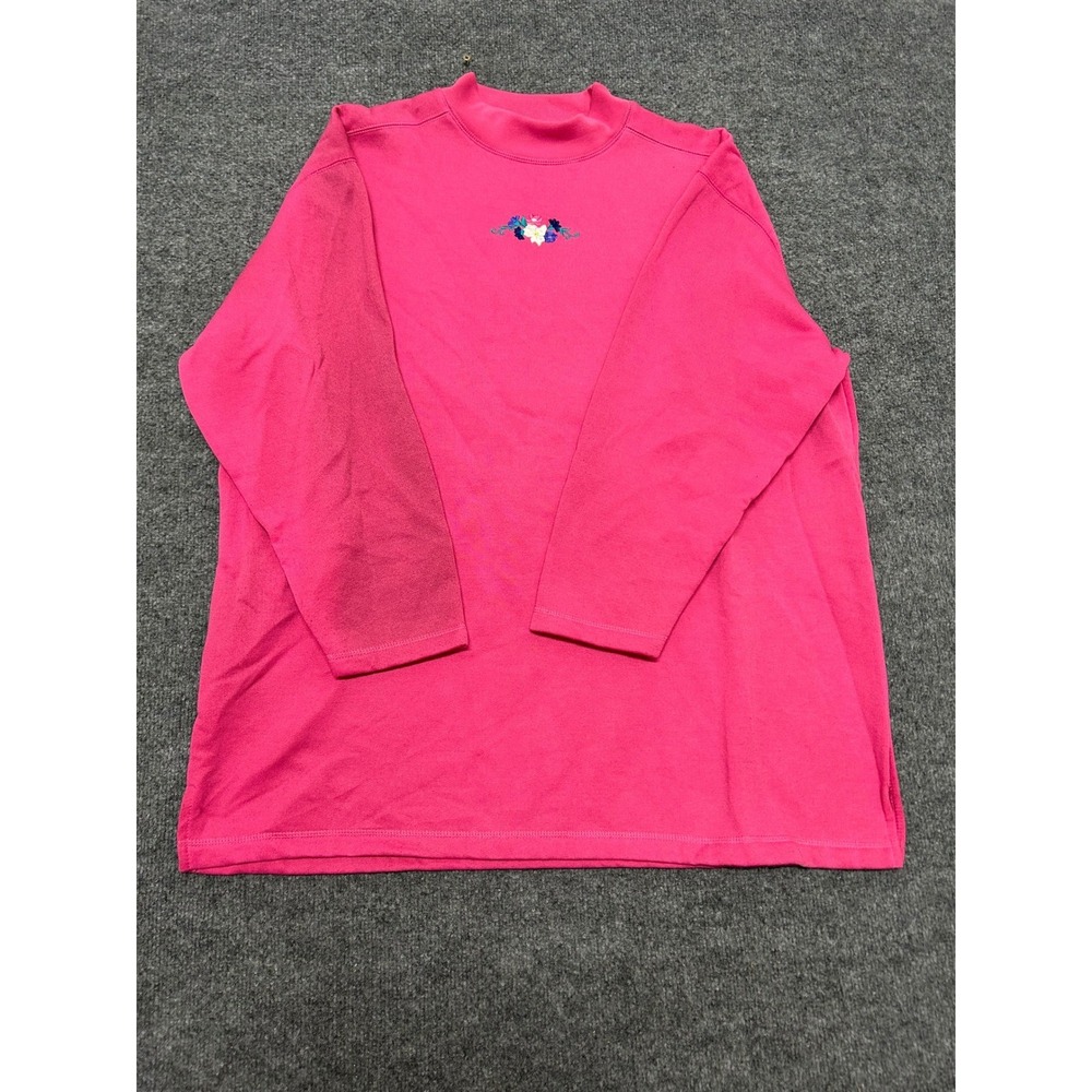 Blair Sweatshirt Womens Size 2XL Pink Mock Neck Floral Embroidered Long Sleeve